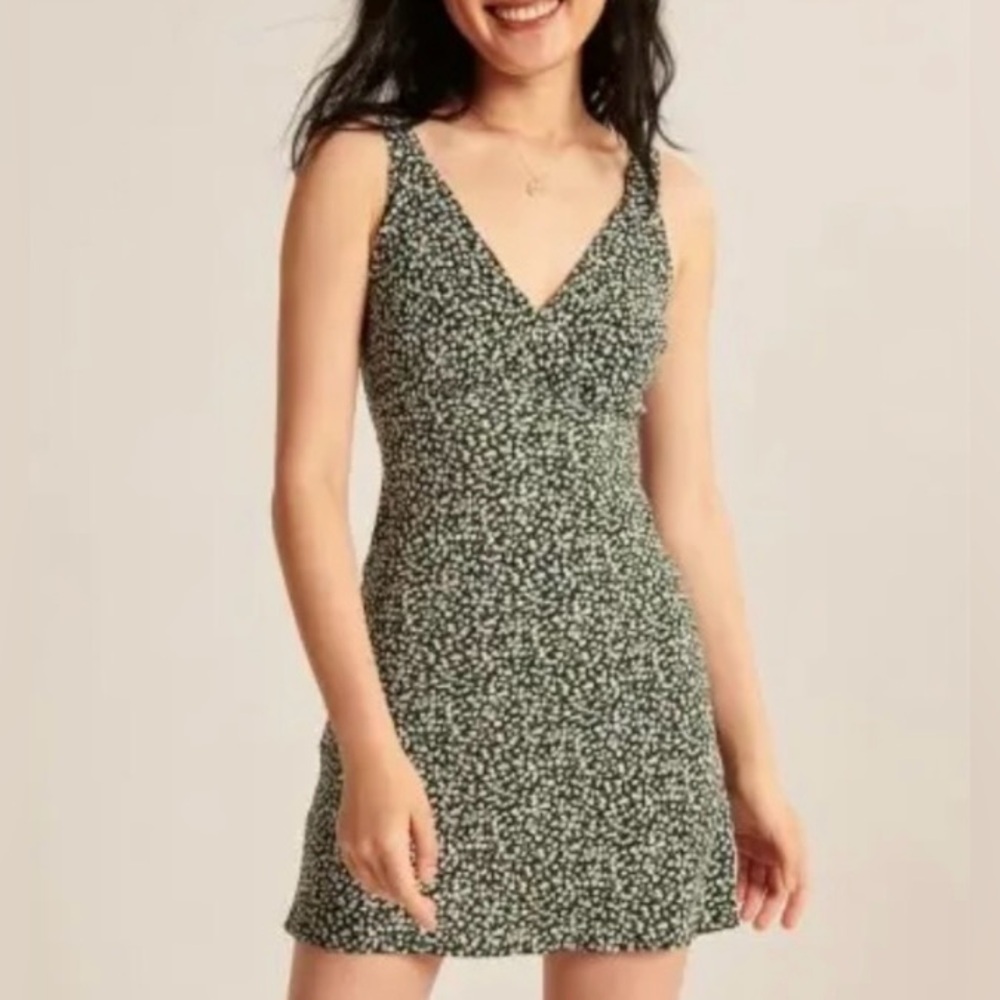 Abercrombie & Fitch Wide Strap Green Floral Mini Dress